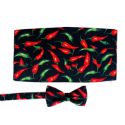 Red and Green Chilli Peppers Cummerbund and Bow Tie Set